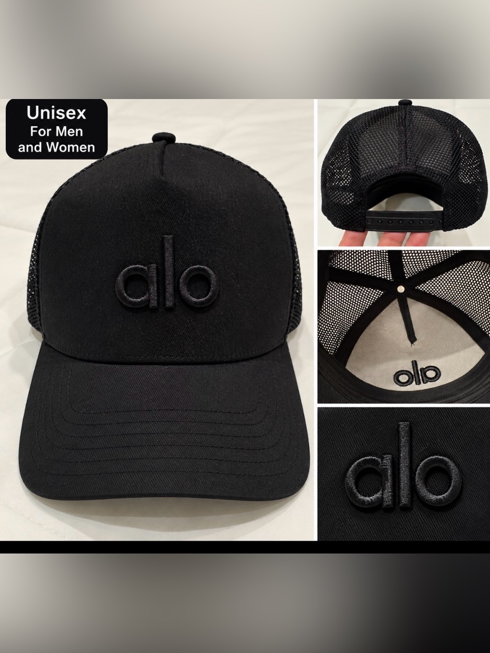 ALO Yoga Men’s Black Embroidered Logo Trucker Hat